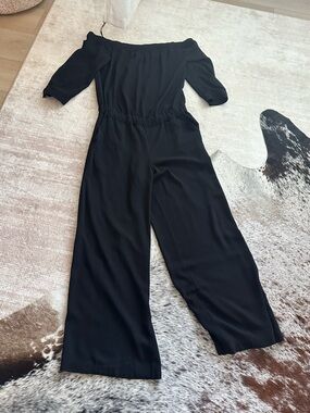 Halogen Black Off-Shoulder Wide-Leg Jumpsuit